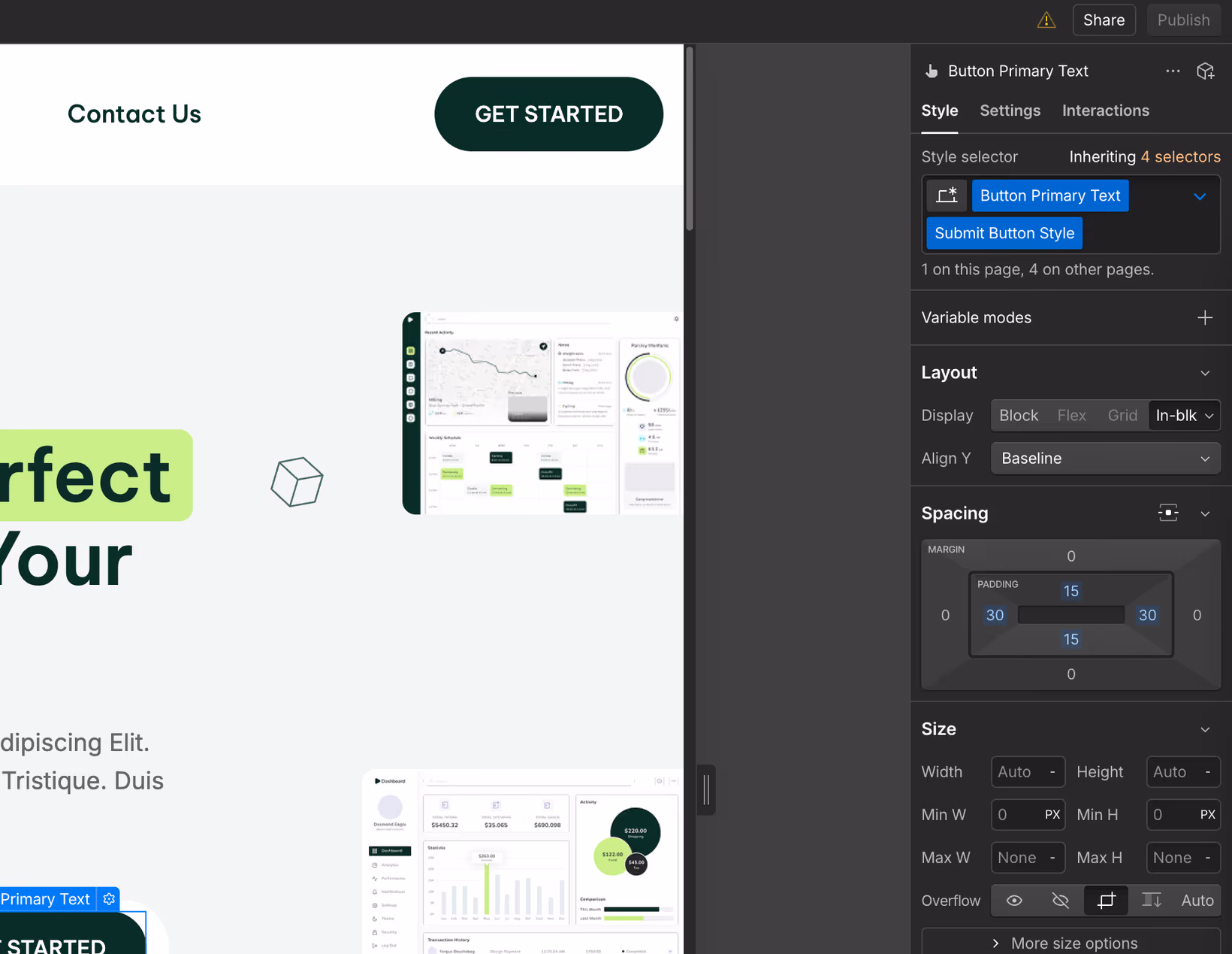 Aperçu d'une partie du panneau d'animation de Webflow