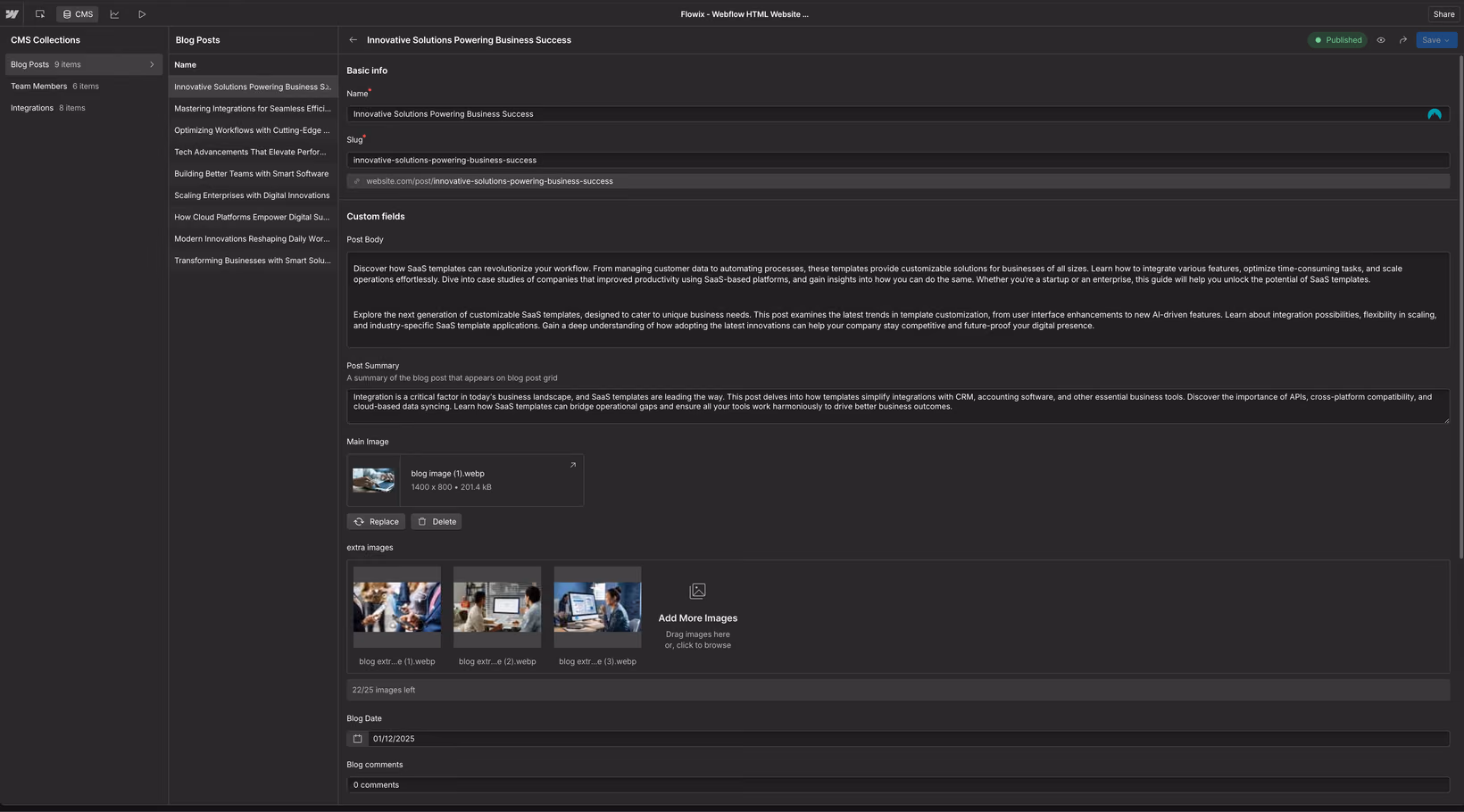 Modification d'un item d'une collection CMS sur Webflow