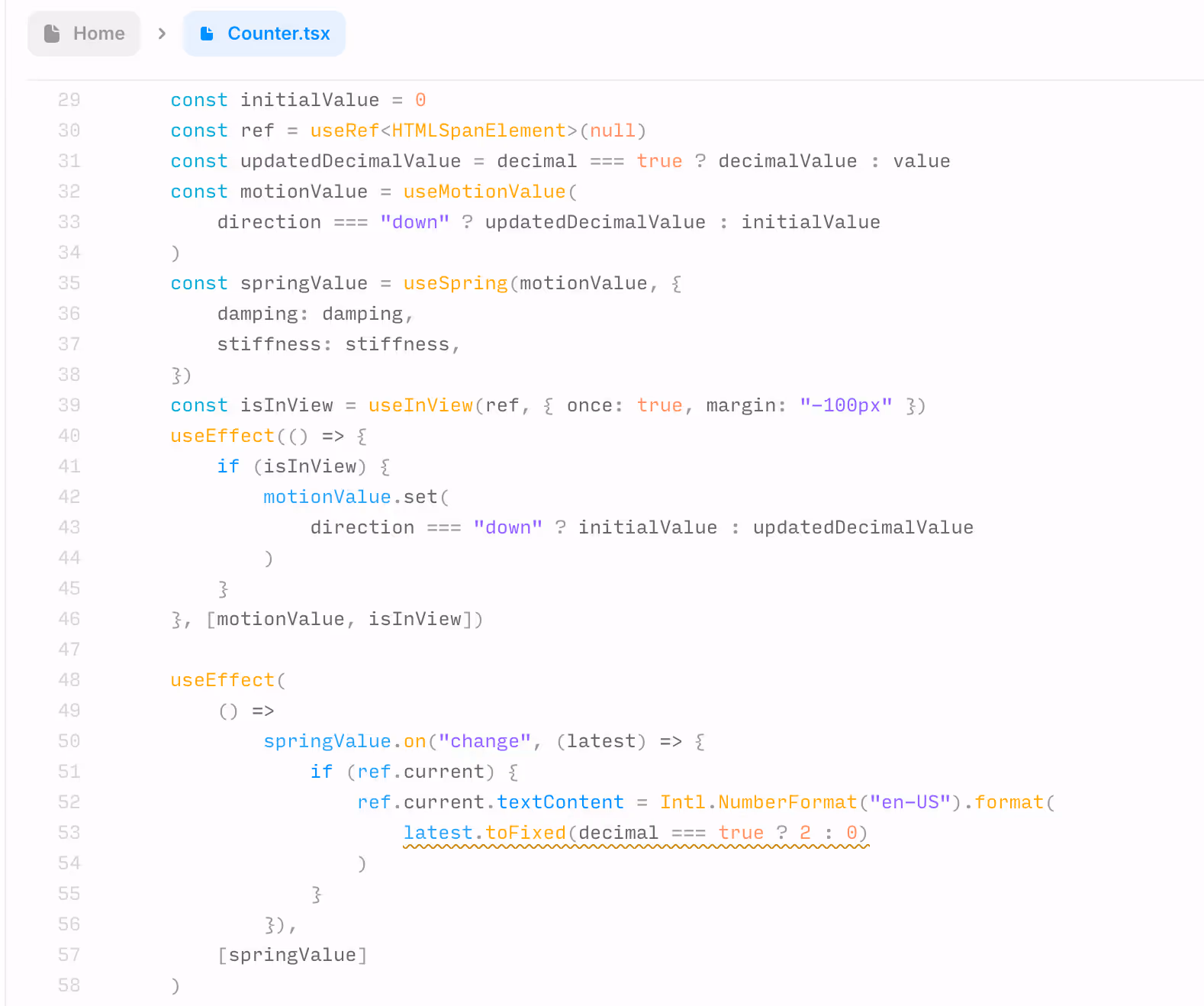 Zone pour ajouter du code React dans Framer