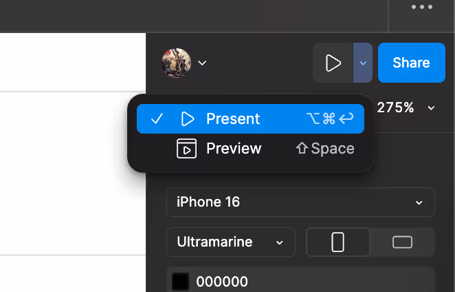 Bouton pour tester et partager son projet Figma