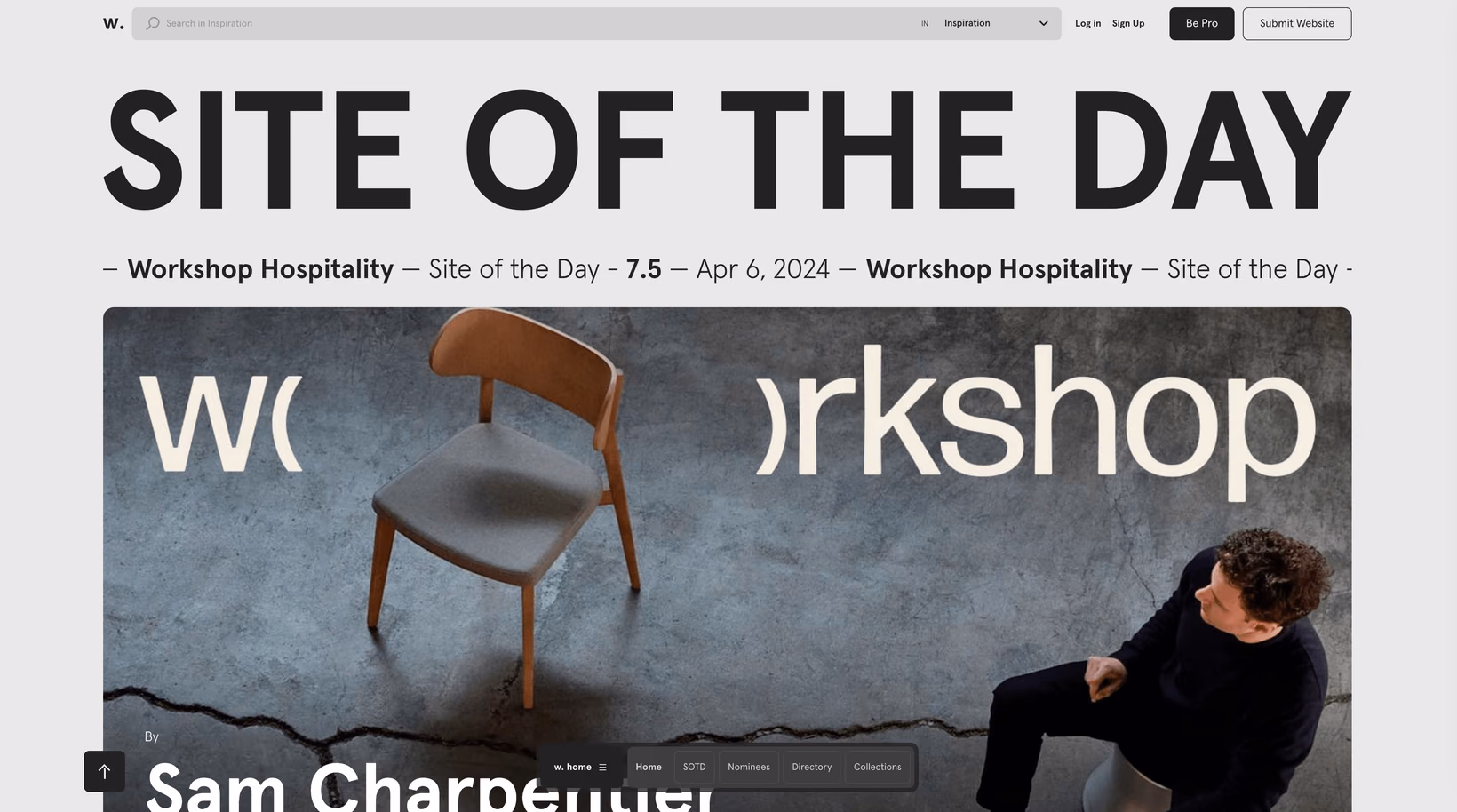 Page d'accueil du site Awwwards pour trouver des sites d'inspiration sur Webflow