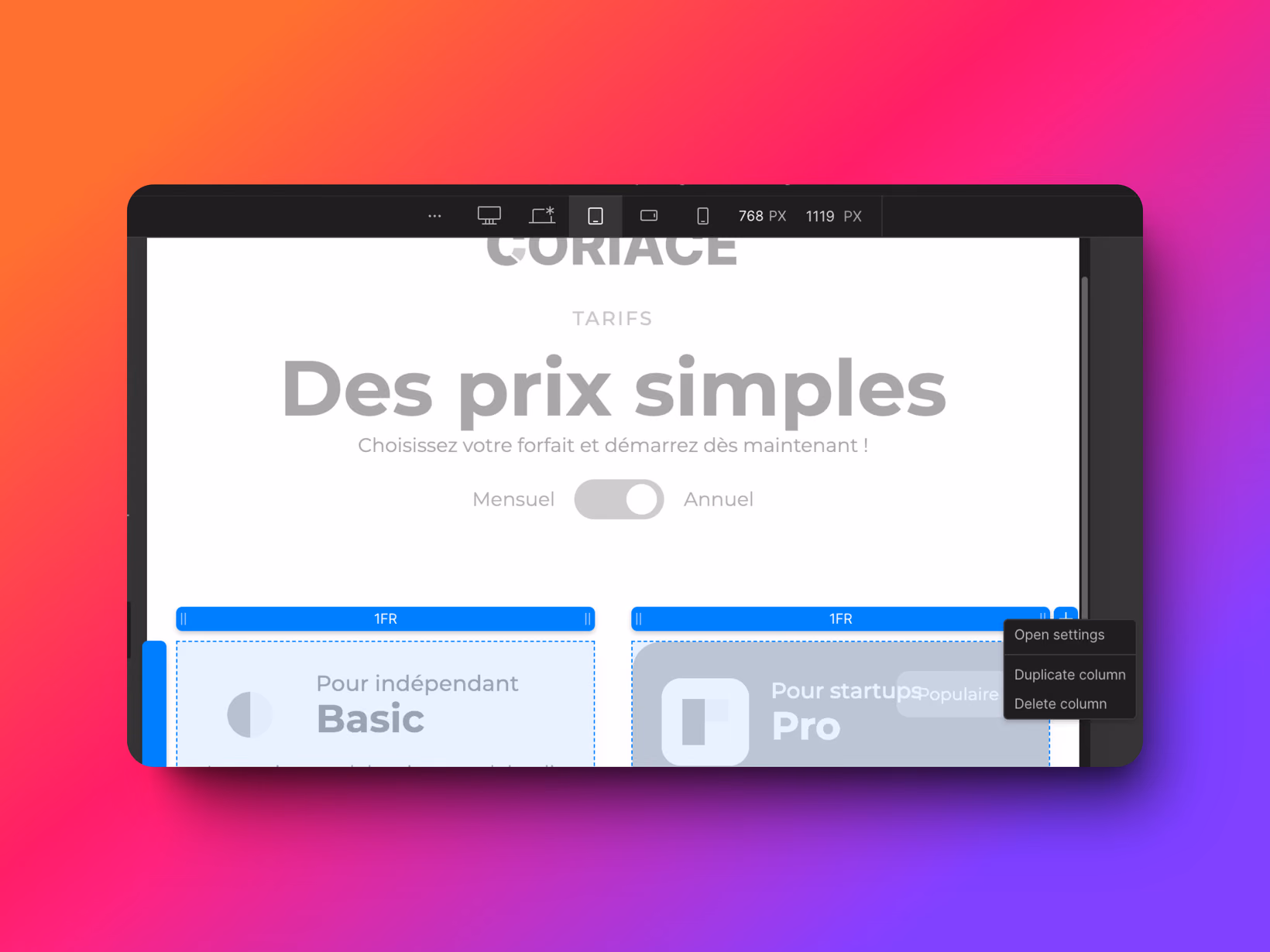Option de la Grid pour pouvoir supprimer une colonne