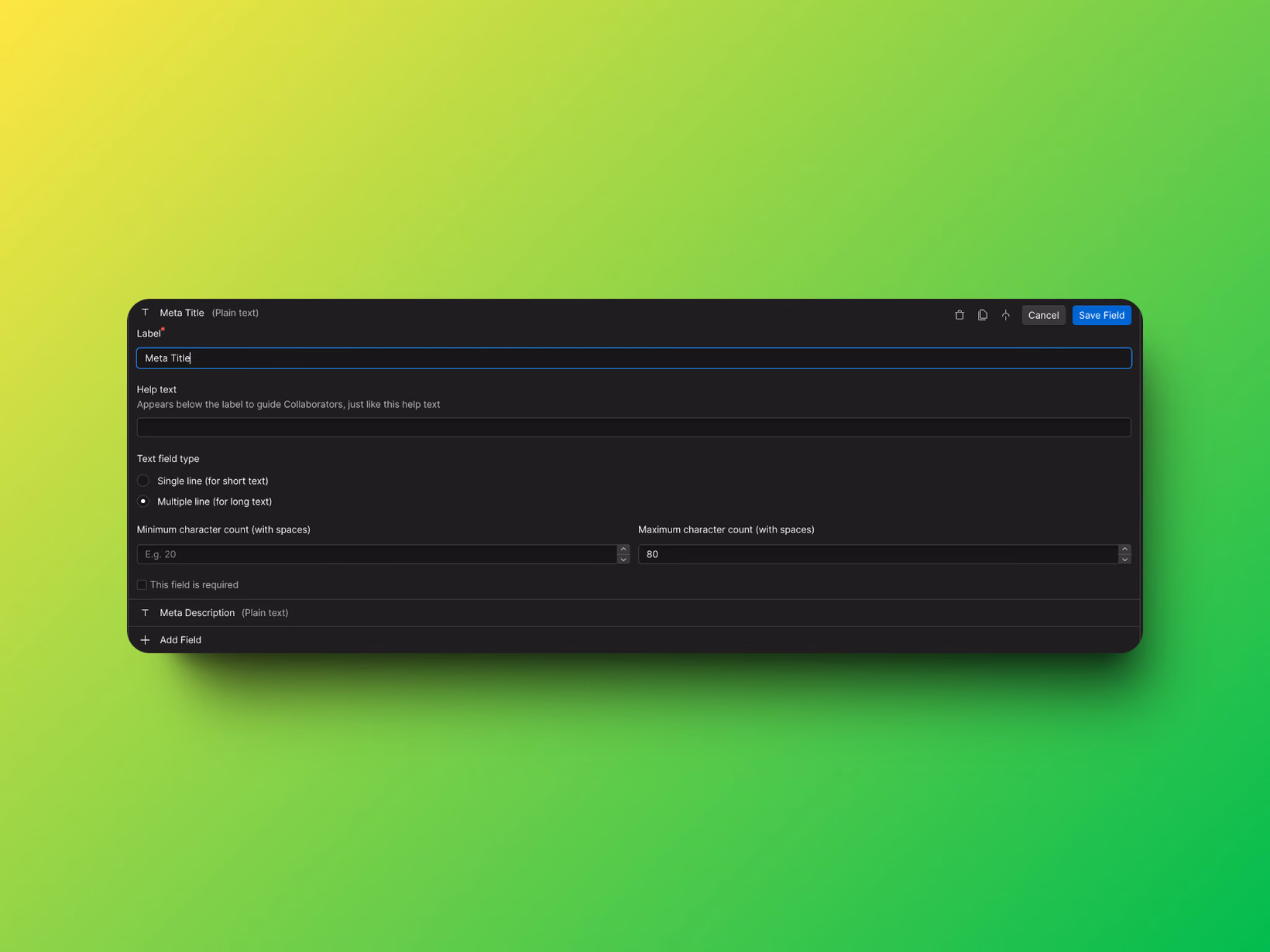 Ajout de champ personnalisé pour la méta description et le méta titre dans le CMS de Webflow