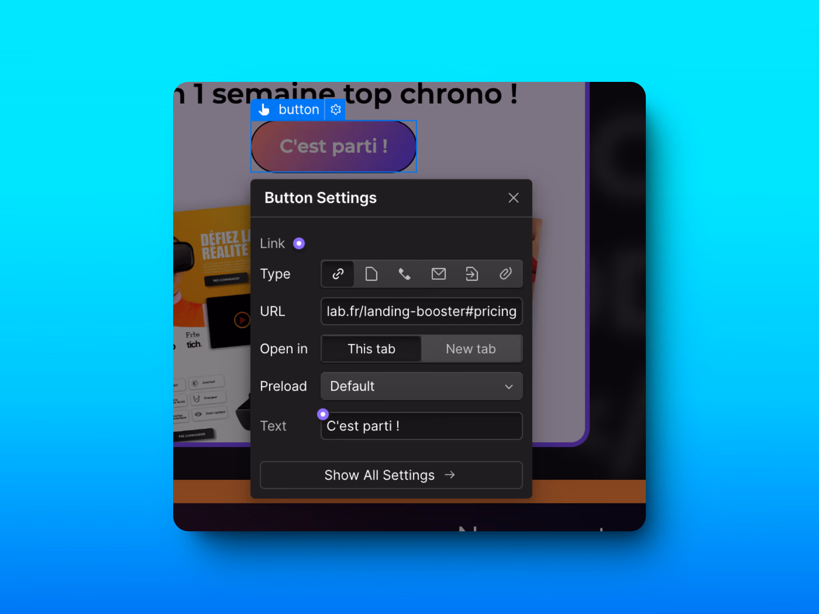 URL à ajouter dans le champ "link" d'un bouton sur Webflow pour rediriger l'utilisateur sur une page spécifique