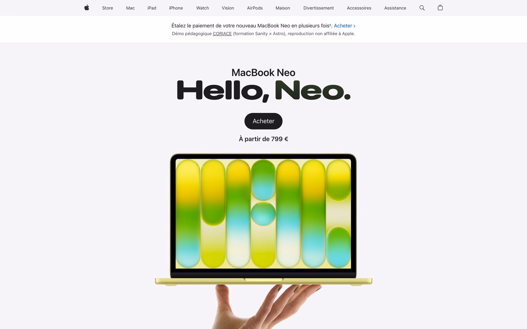 Démo pédagogique d'une page produit façon Apple construite avec Astro