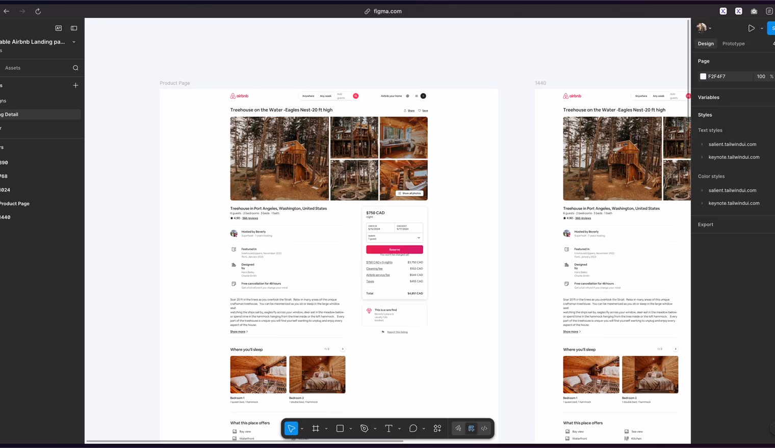 La maquette Airbnb desktop dans Figma