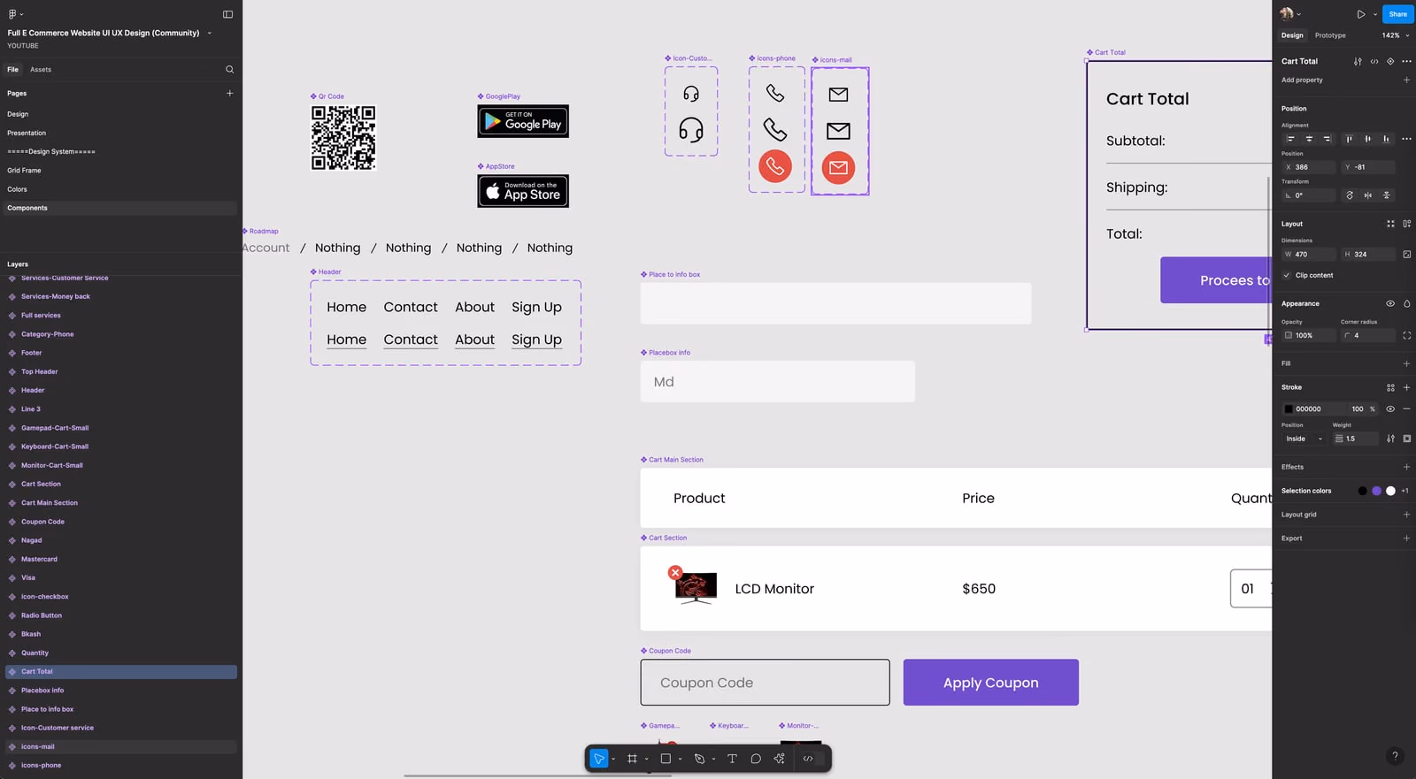 Une maquette et ses composants dans Figma