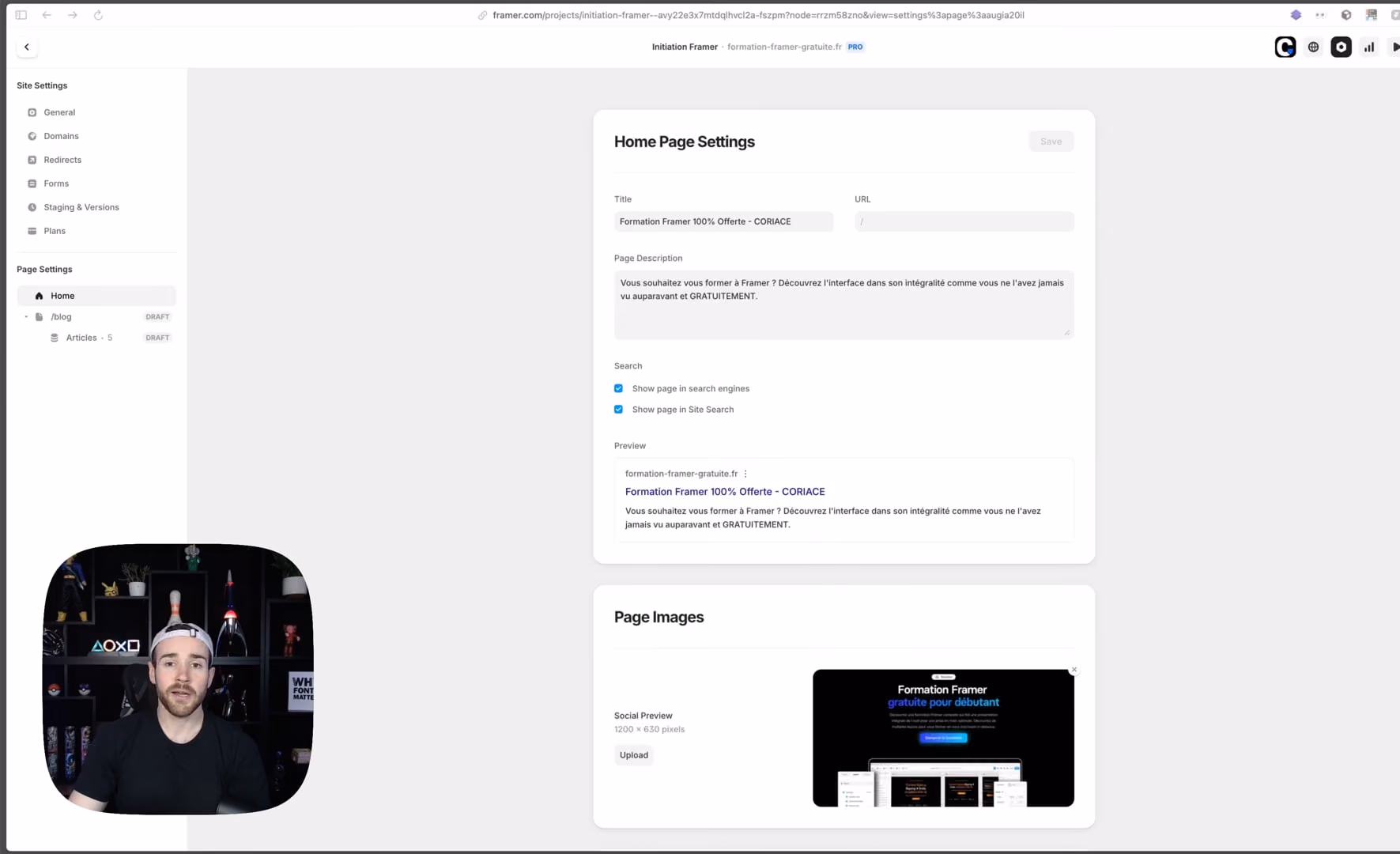 Les paramètres dans Framer
