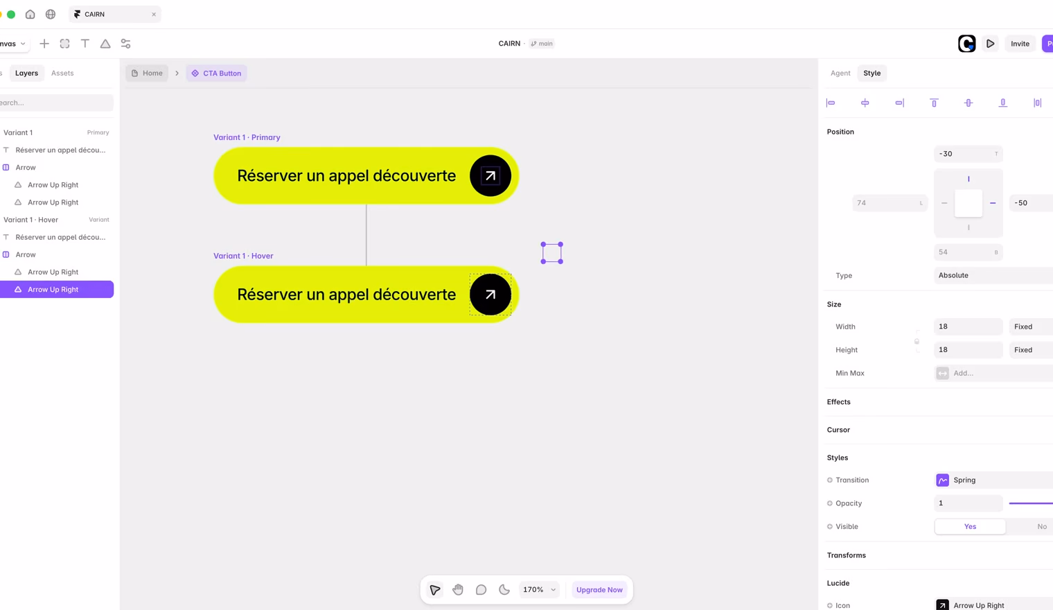 Un bouton transformé en composant animé dans Framer