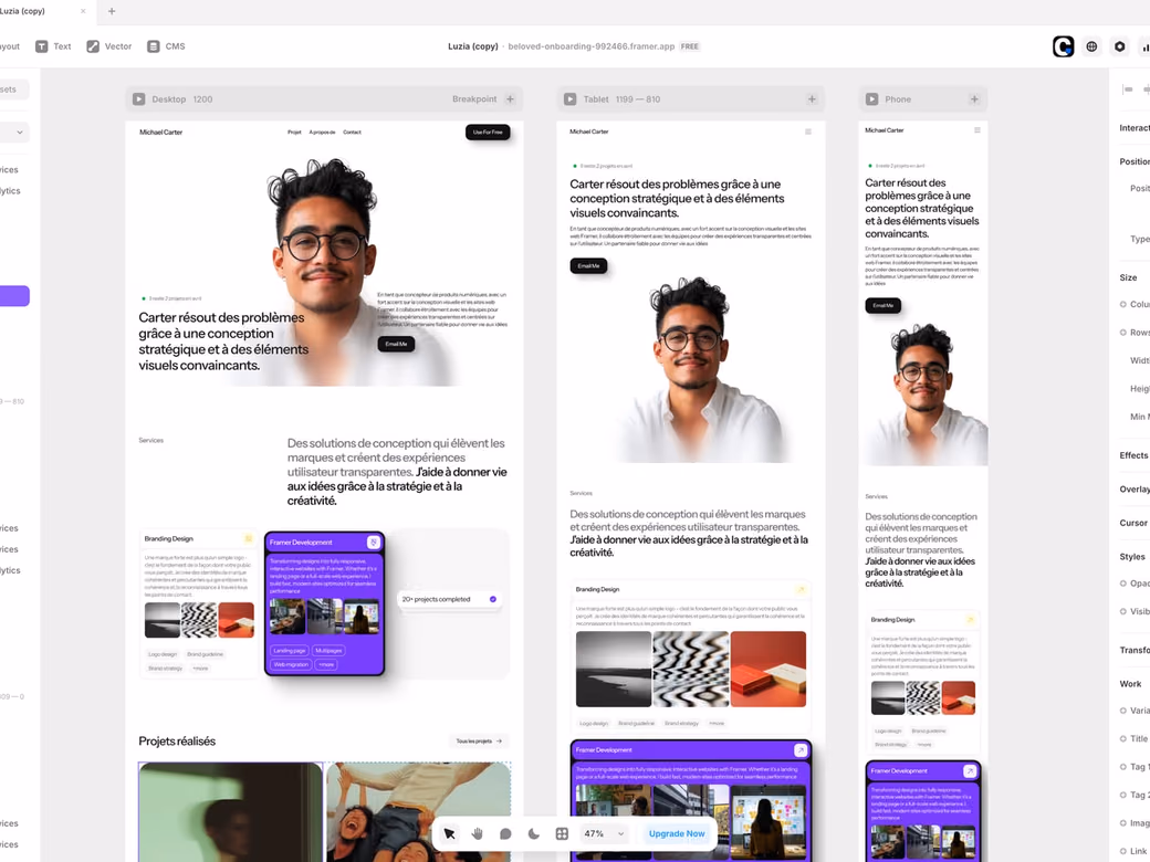 Exemple de landing page réalisée avec Framer