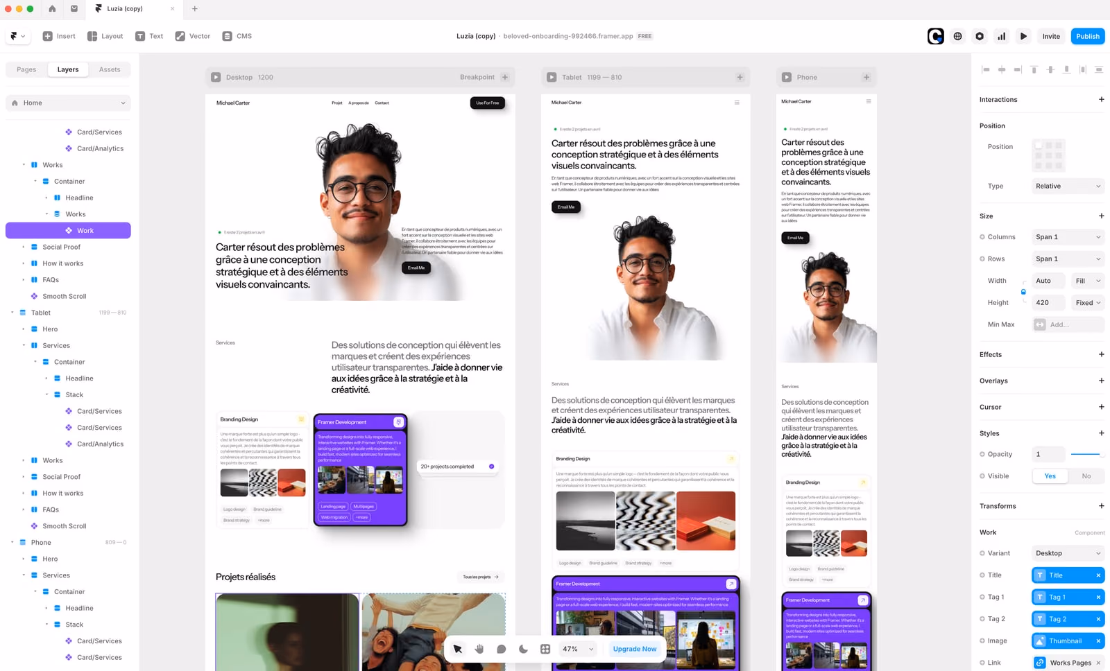 Une page de vente construite dans Framer