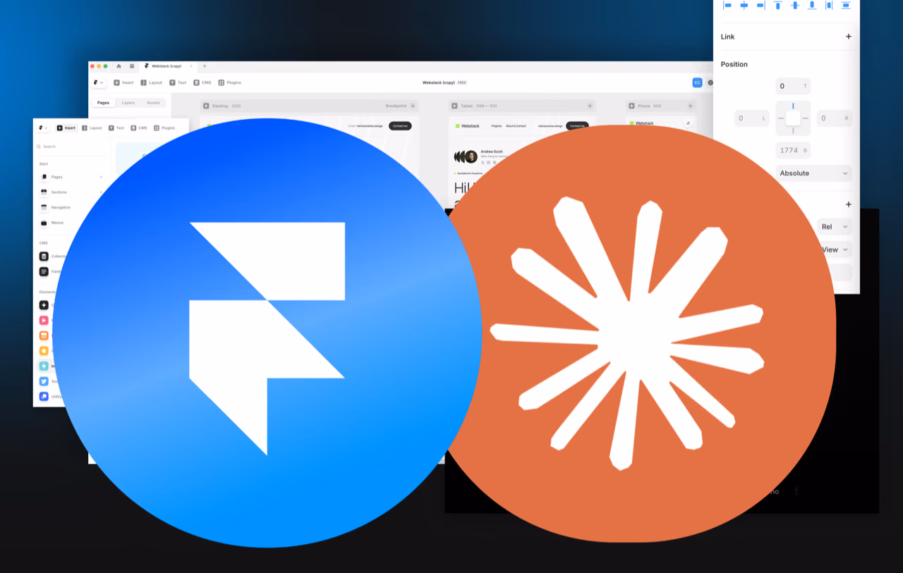 Le visuel de la formation Framer : des écrans de l'éditeur, le logo Framer et l'astérisque Coriace