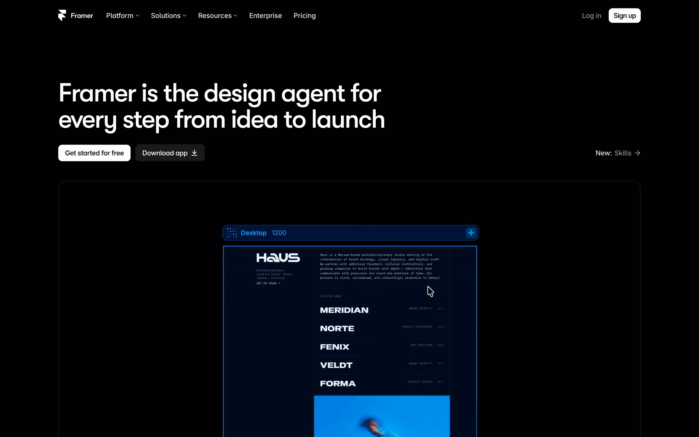 La page d'accueil de Framer