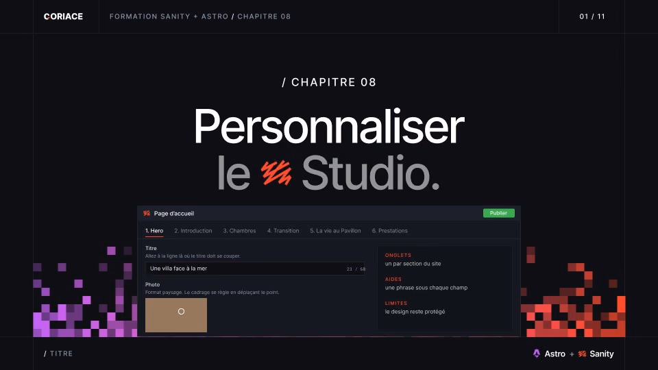 Slide titre du chapitre 8 : personnaliser le Studio