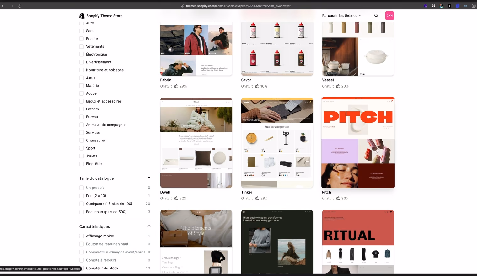 Le Theme Store Shopify pour trouver une direction