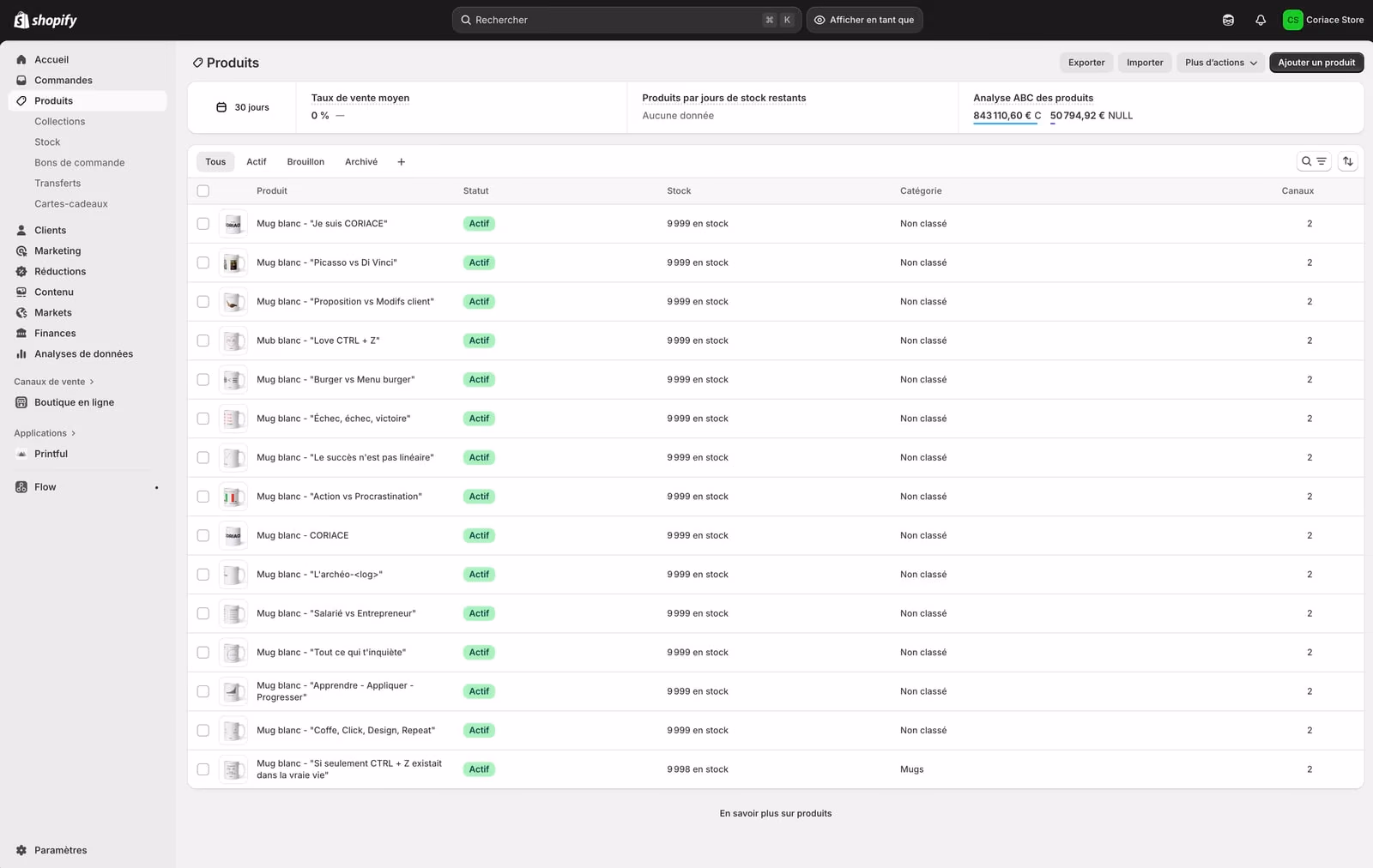 L'administration d'une boutique Shopify