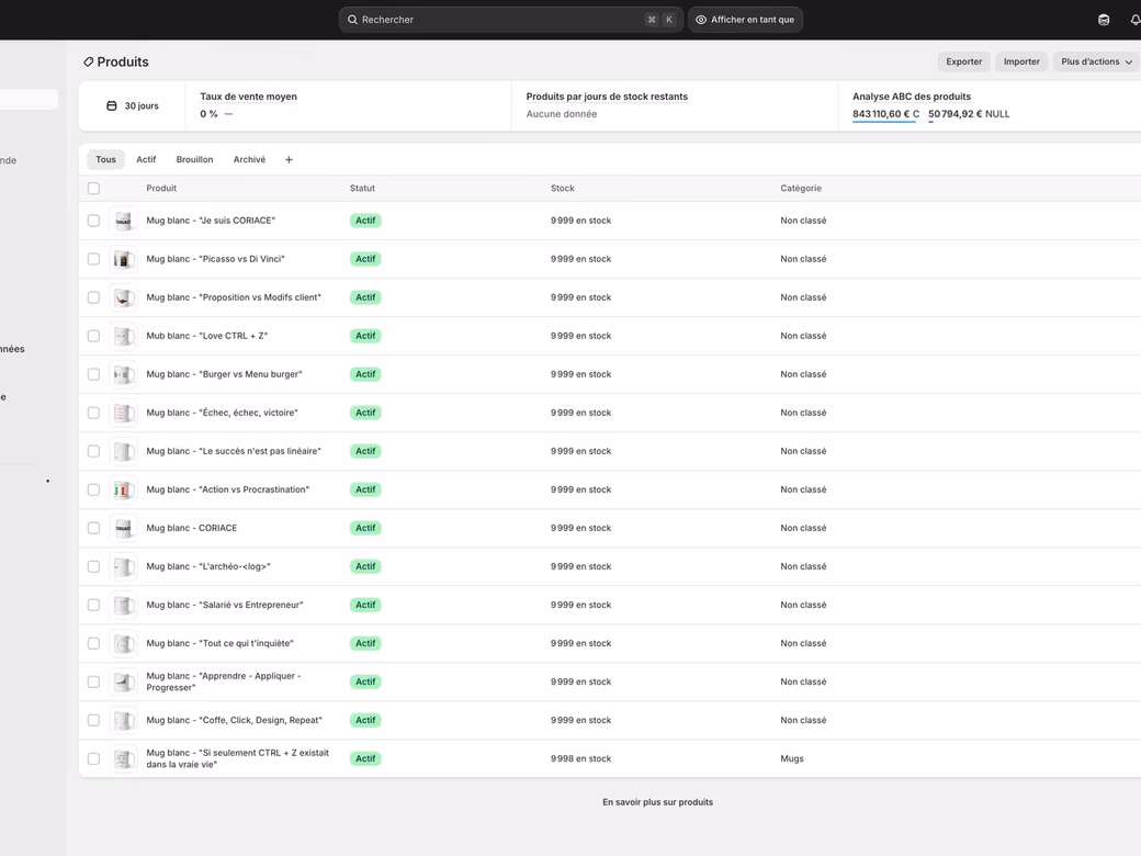 Exemple de boutique Shopify configurée sur un thème