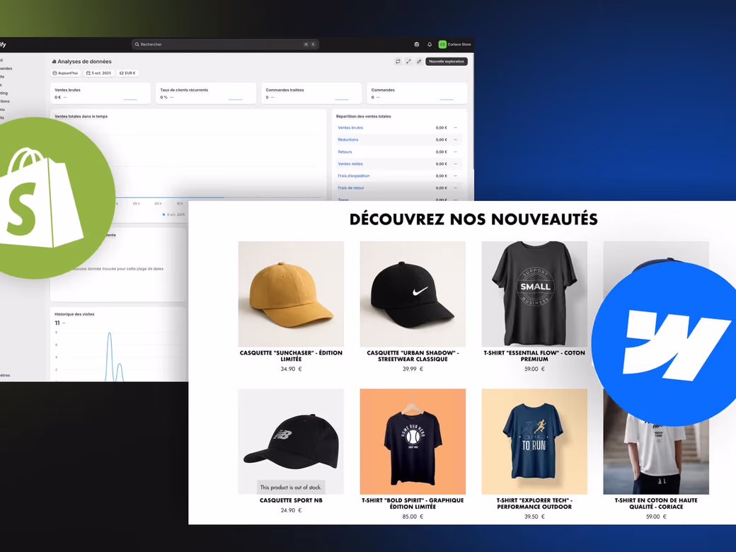 Exemple de boutique réalisée avec Webflow et Shopify