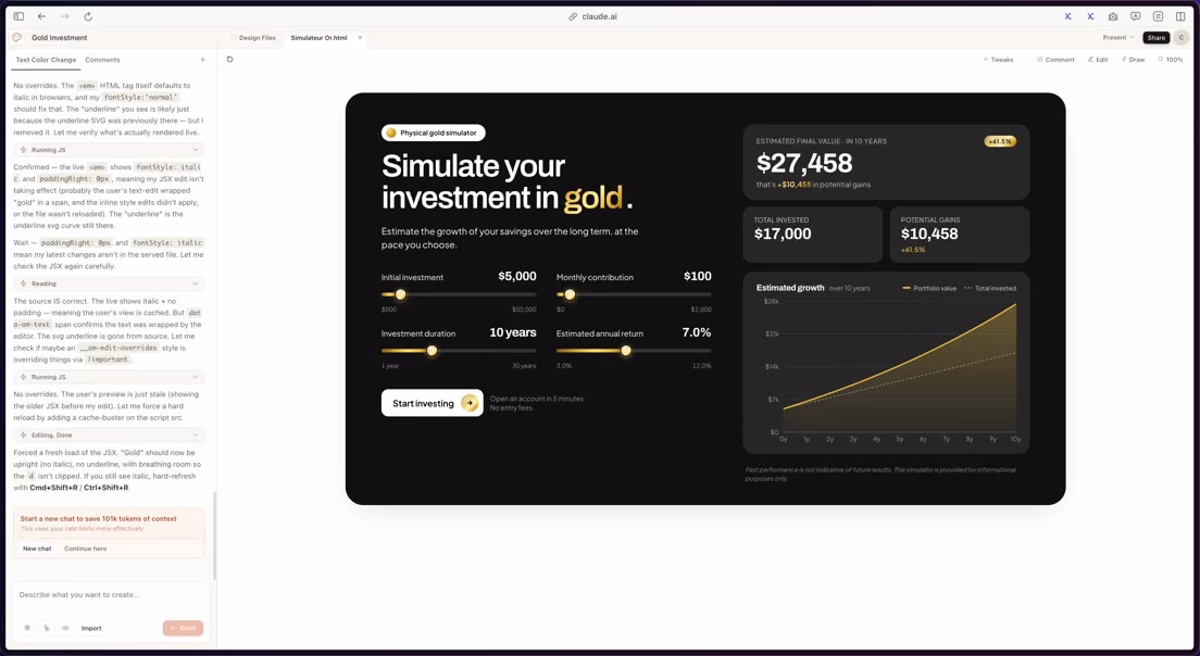 Une interface de simulation d'investissement, maquettée dans Figma