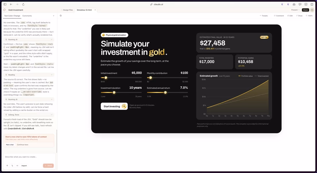 Une interface de simulation d'investissement, maquettée dans Figma