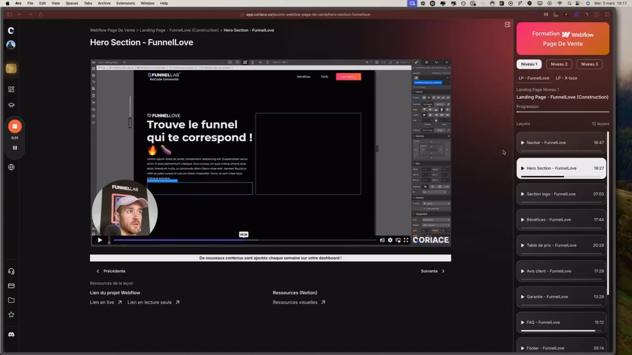 Une page de vente construite dans Webflow