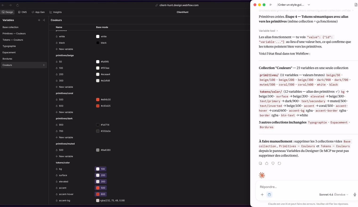 Une boutique en cours de construction dans le Designer Webflow