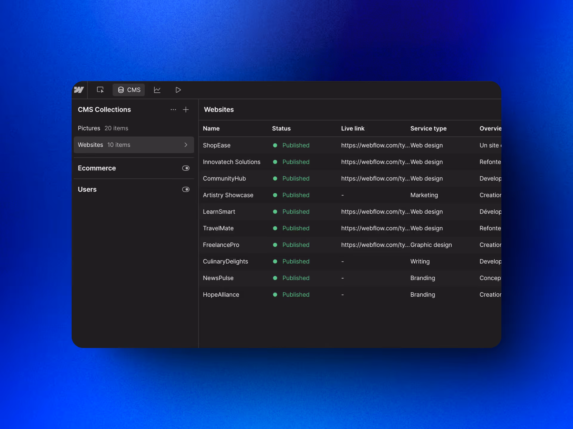 Les données dynamiques dans Webflow