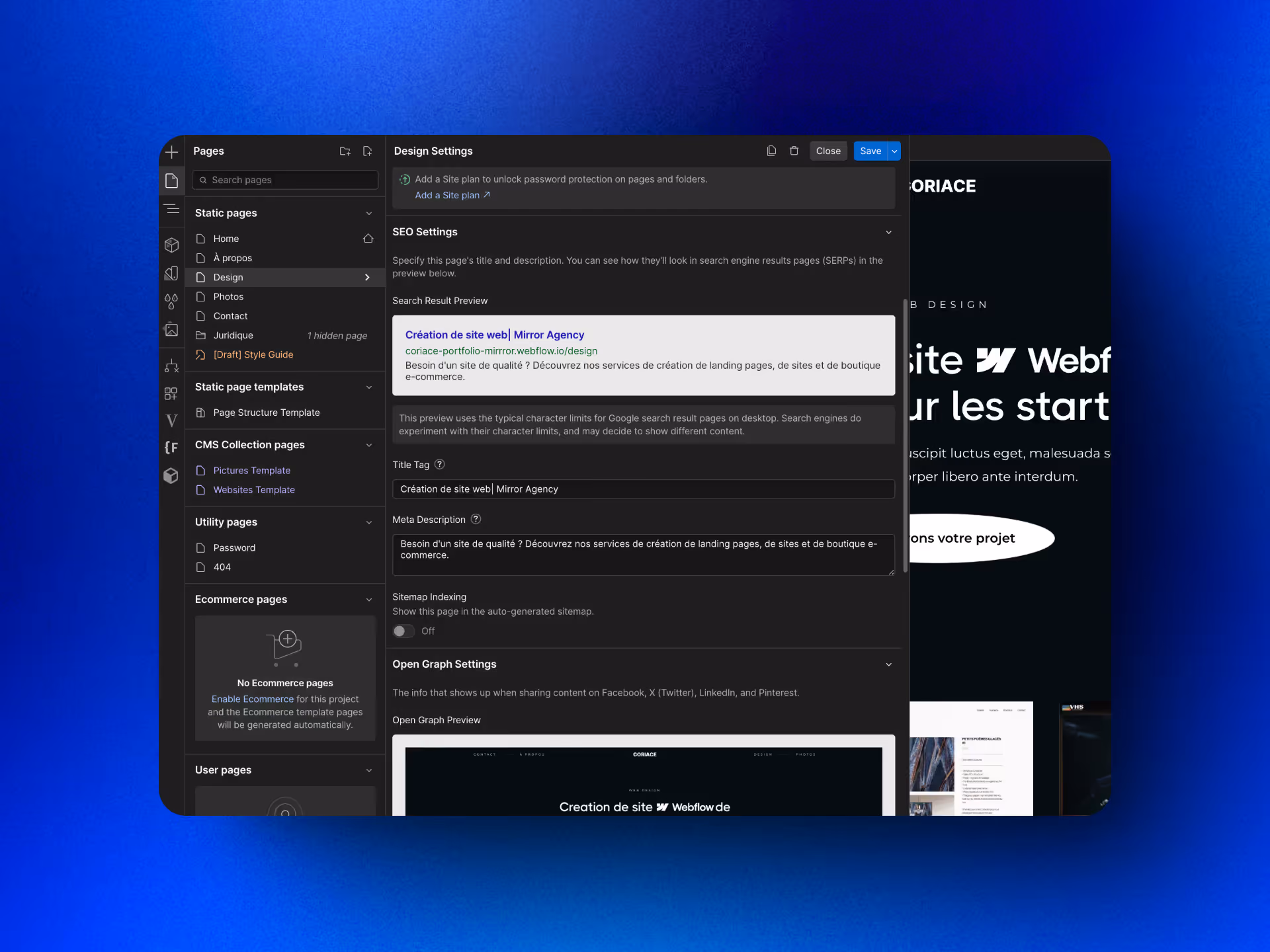 Le SEO dans Webflow