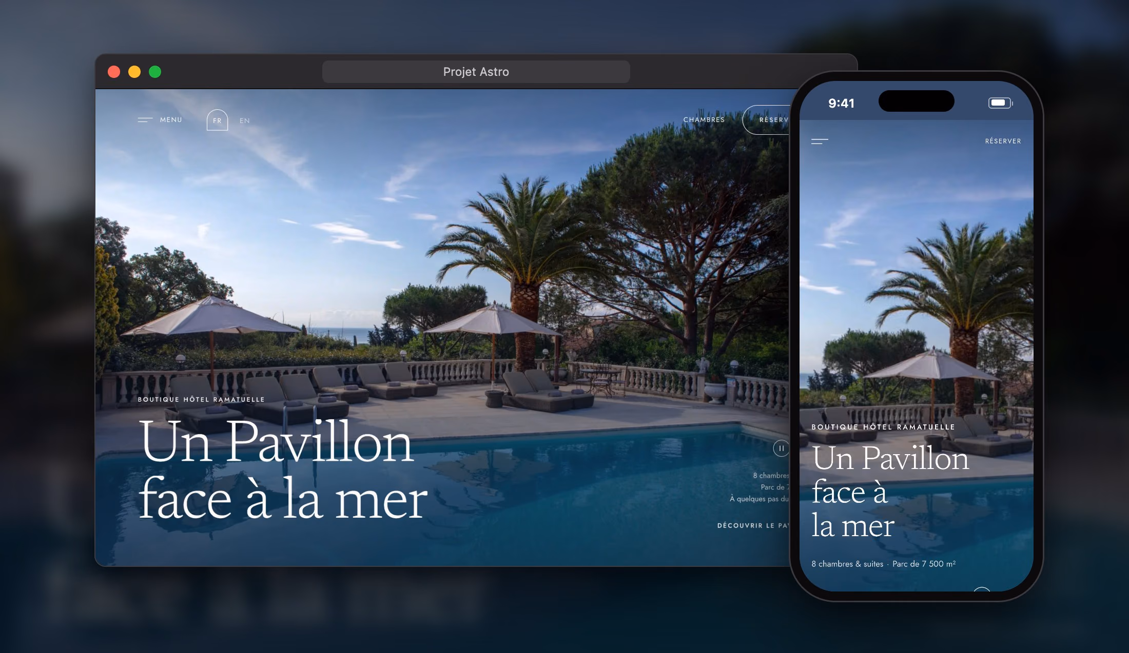 Le même site d'hôtel affiché sur un ordinateur et sur un iPhone, adapté à chaque écran